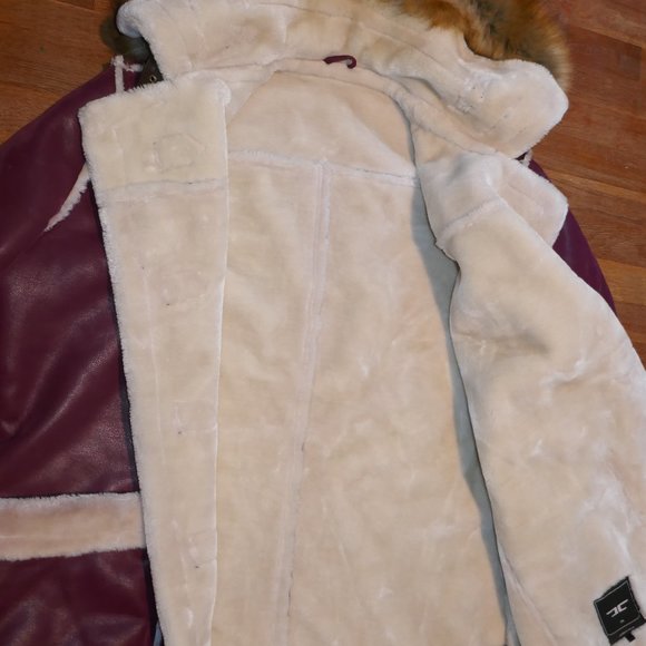 MENS 2XL Jordan Craig Denali Shearling Burgundy Fisherman PIMP FUR Coat Jacket - Picture 3 of 13